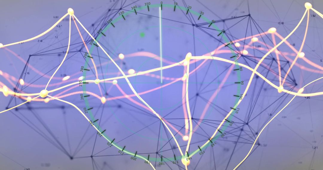Digital Connections Overlaying Circular Graph Futuristic Data Visualization