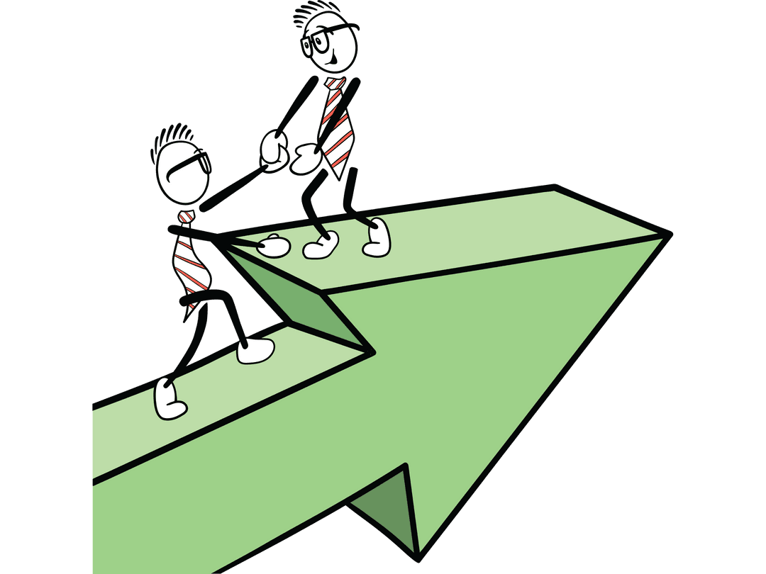 Transparent Figures Helping Each Other on Upward Arrow Concept