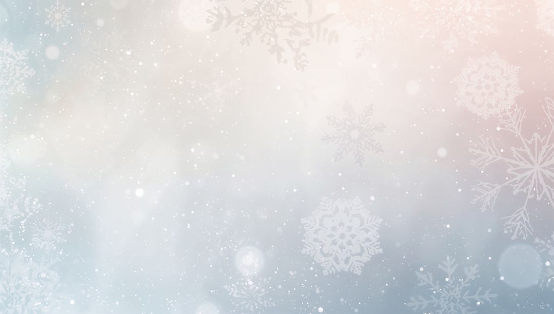 Pastel Winter Bokeh with Ornate Snowflakes, Soft Falling Snow and Frosty Branch Accents
