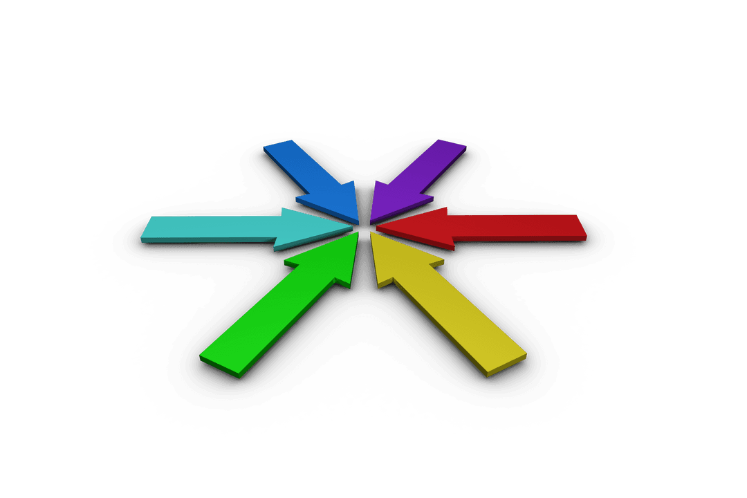 Colorful Arrows Converging on Transparent Background