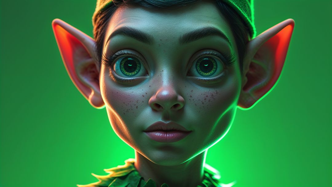 Whimsical Elf Child with Vibrant Green Accents