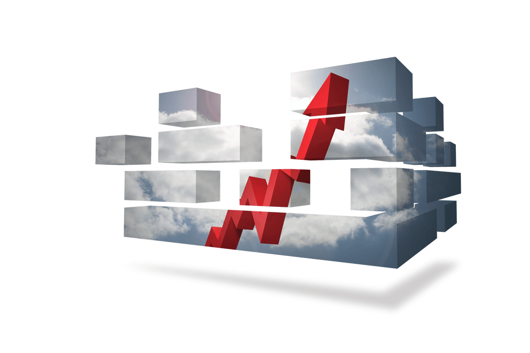 Red Arrow Moving Upward on Transparent Abstract Sky Screen