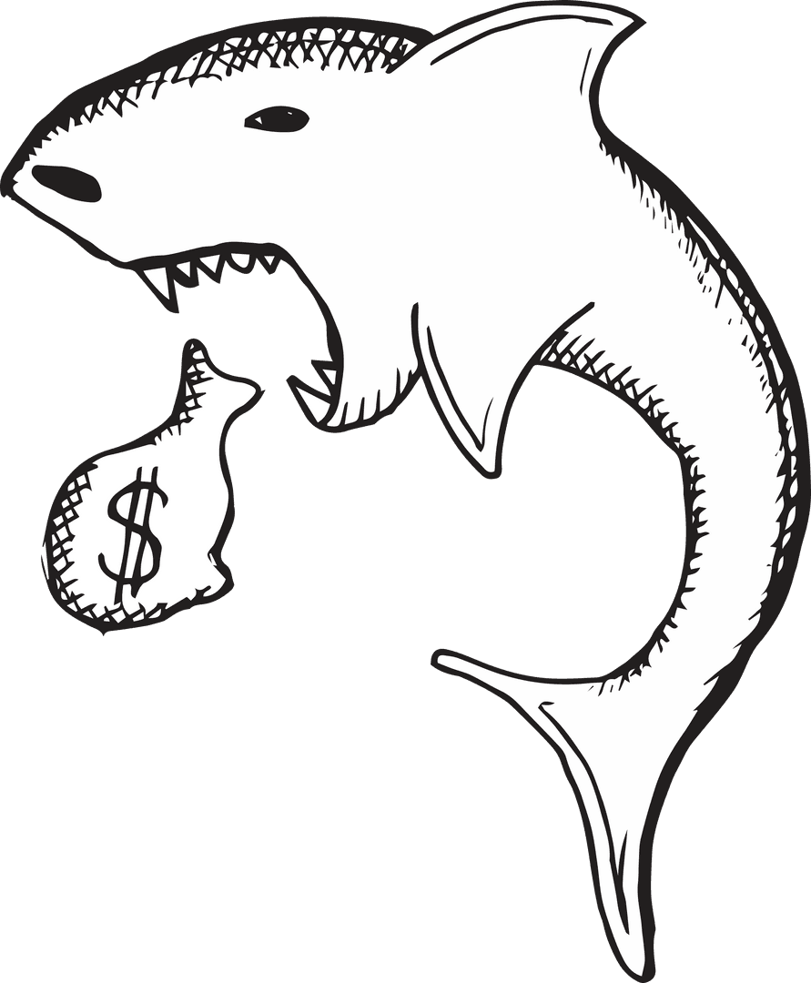 Transparent Vector Shark Eating Bag of Money Illustration