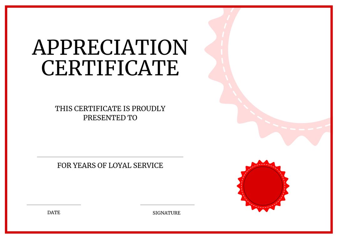 Elegant Appreciation Certificate Template for Loyal Service with Red Seal - Download Free Stock Templates Pikwizard.com