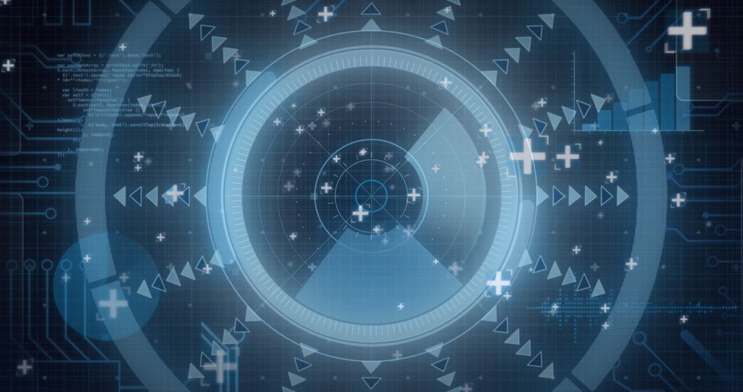 Futuristic Digital Interface with Data Matrix and Target Radar