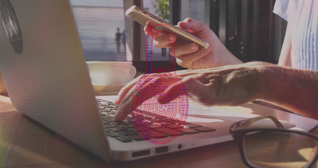 Remote Work from Cafe with Smartphone and Laptop for Modern Professional