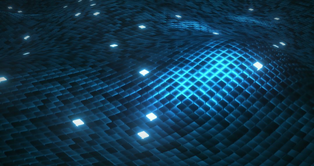 Abstract Digital Tile Wave with Glowing Lights