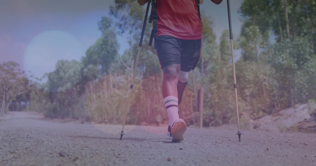 Adaptive Trail Walking with Crutches in Scenic Mountain Area