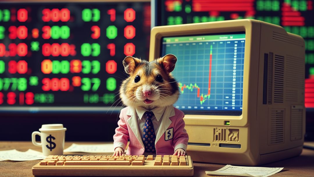 Hamster Stock Trader at Desk Analyzing Financial Data