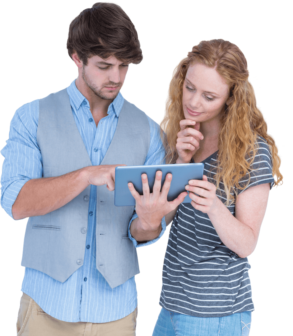 Transparent Image of Couple Using Tablet Collaboratively