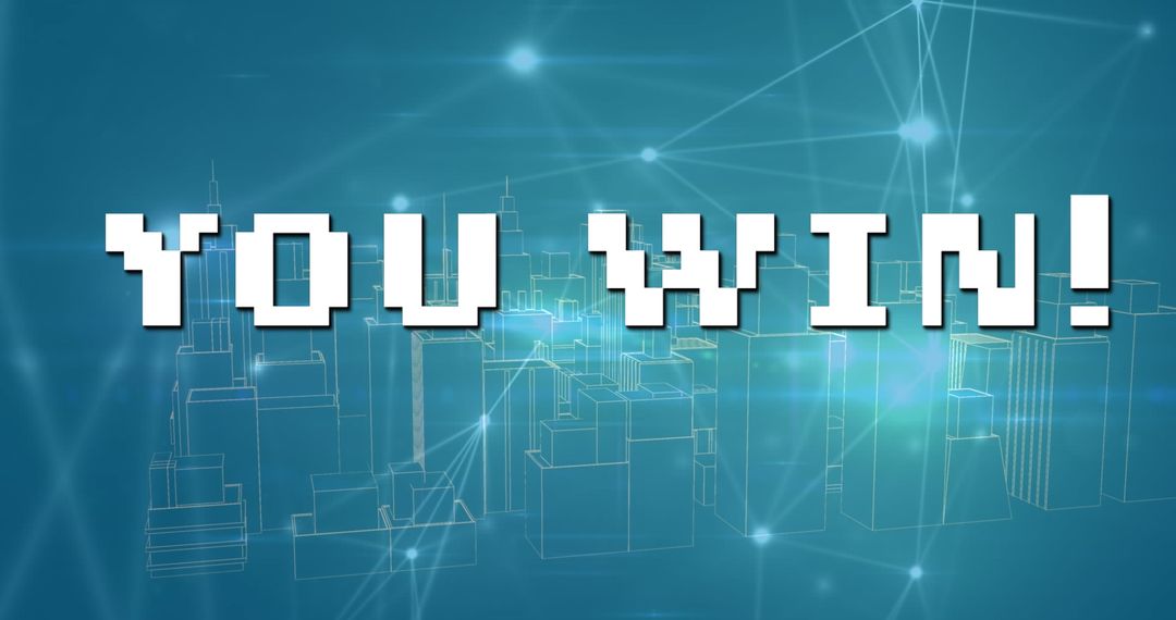Digital Victory Message Over Virtual Cityscape