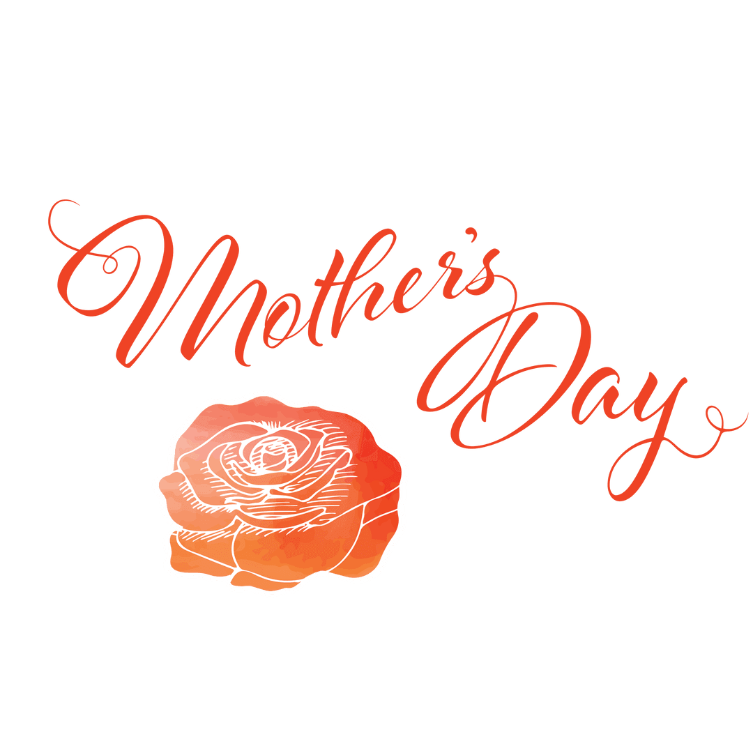 Elegant Mother's Day Text with Rose on Transparent Background