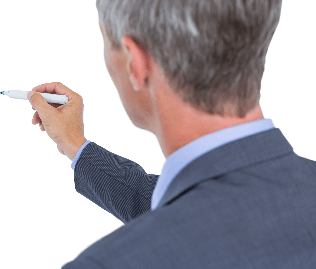 Caucasian Businessman Writing on Transparent Background Digital Art