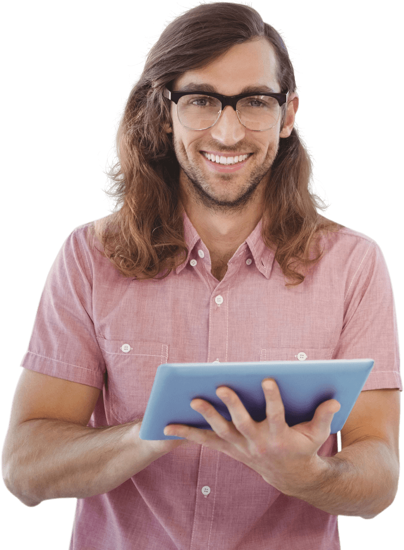 Smiling Hipster With Tablet, Transparent Background Design
