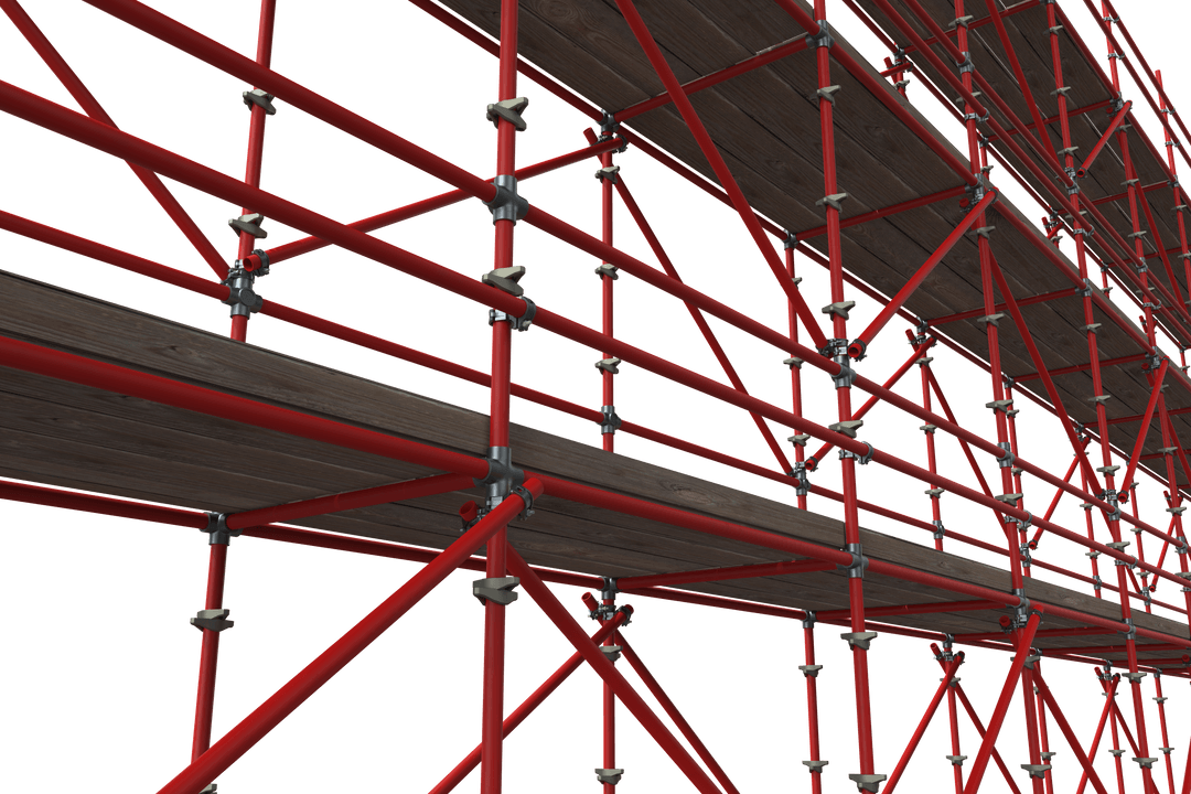 Transparent 3D Scaffolding Design with Red Metal Framework