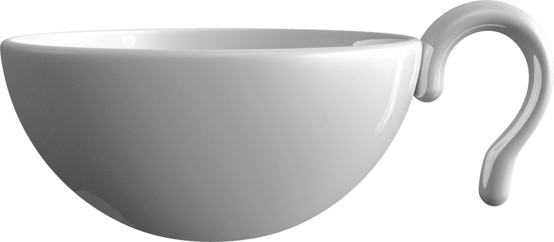 White Cup on Transparent Background with Curved Handle