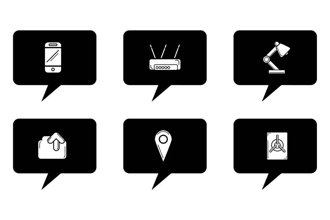 Transparent Speech Bubbles with Technology Icons Set