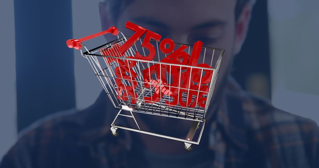 Digital Shopping Cart with Discount Animation Overlay