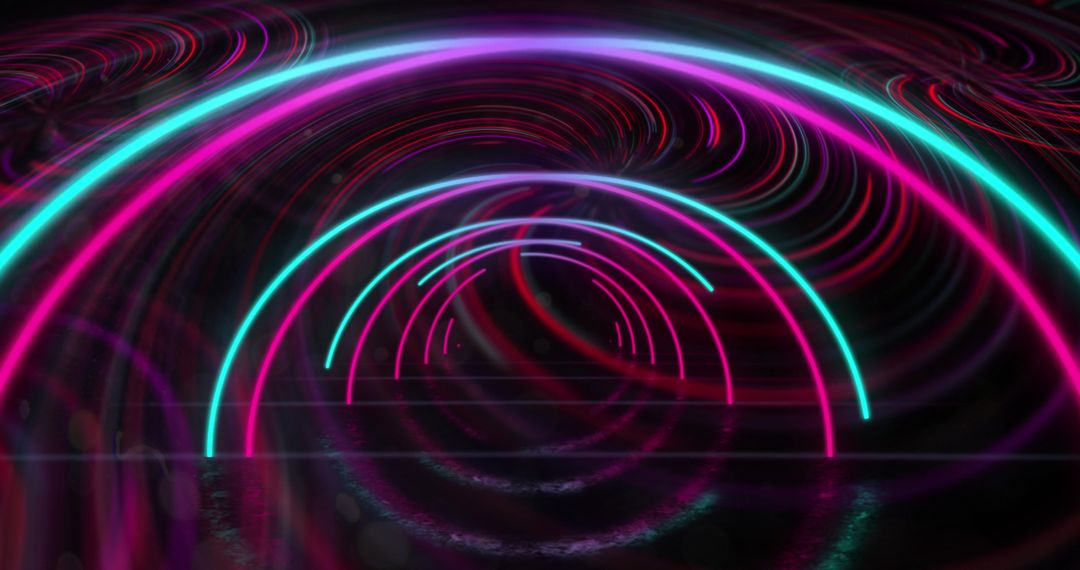 Dynamic Neon Arches and Swirls on Dark Background