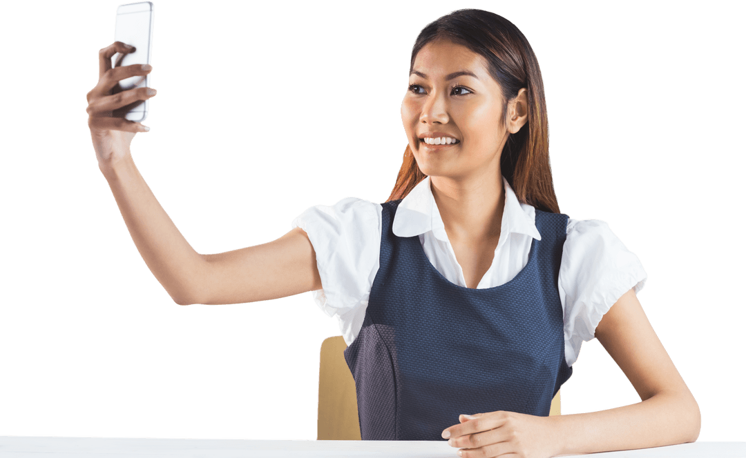 Transparent Background Smiling Businesswoman Taking Selfie