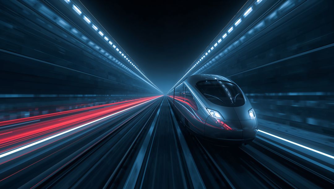 High-Speed Train in Tunnel with Futuristic Vibe and Motion Blur