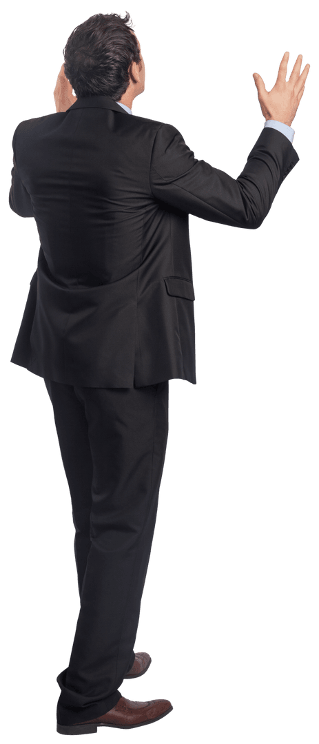 Businessman on Transparent Background Raising Hands in Frustration