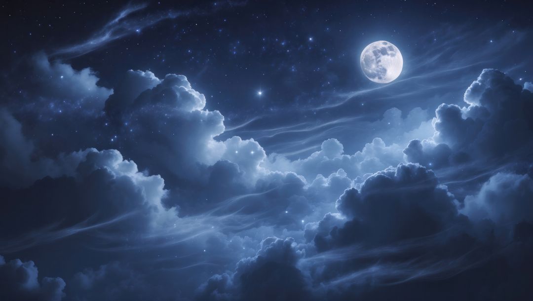 Serene Full Moon Illuminating Starry Night Sky