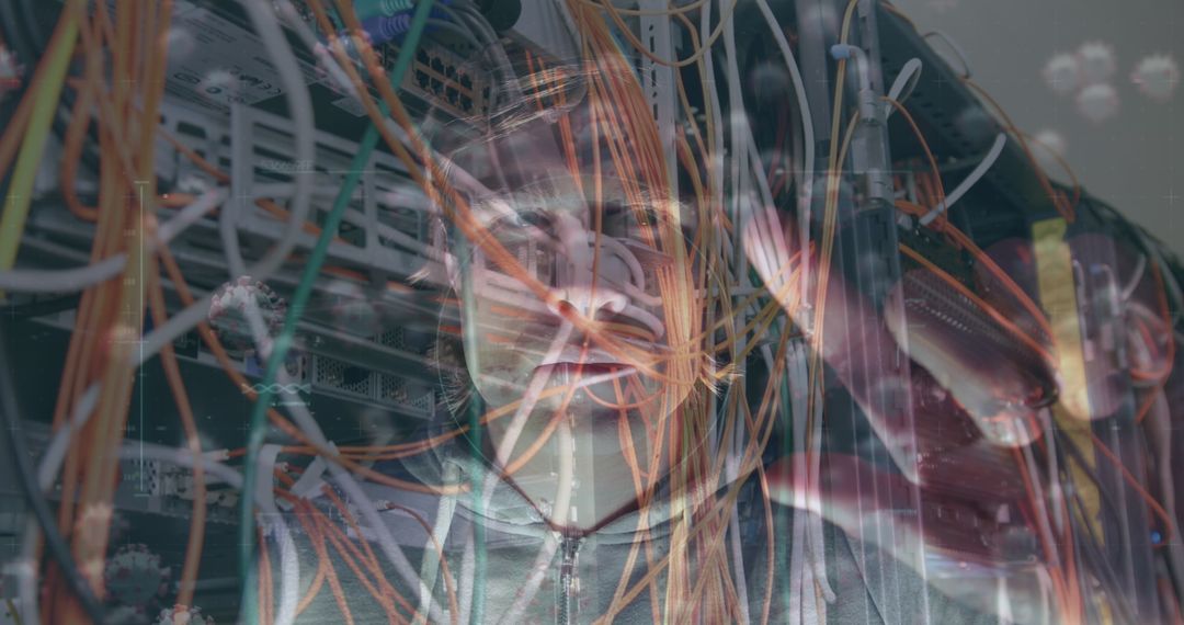 Technician with Network Cables in Modern Server Room