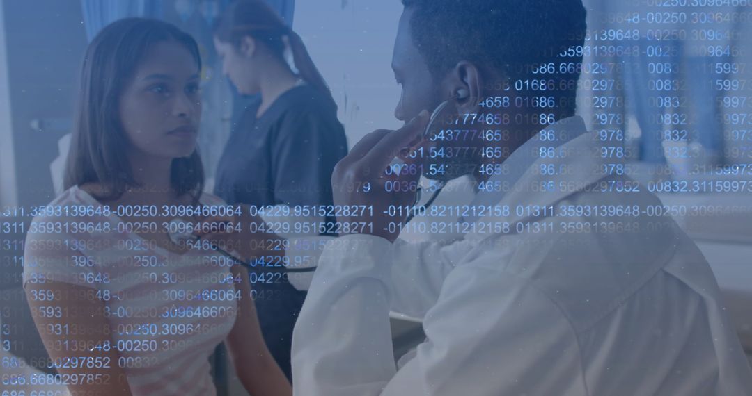 Medical Consultation with Data Overlay Highlighting Modern Healthcare