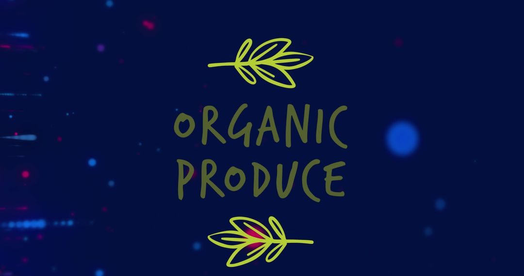 Organic Produce Label with Artistic Icons on Dark Background