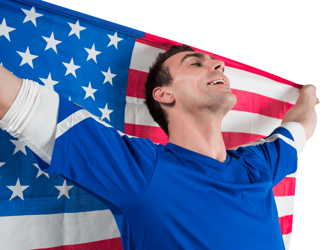 Celebrating American Soccer Fan Holding Flag Transparent Background