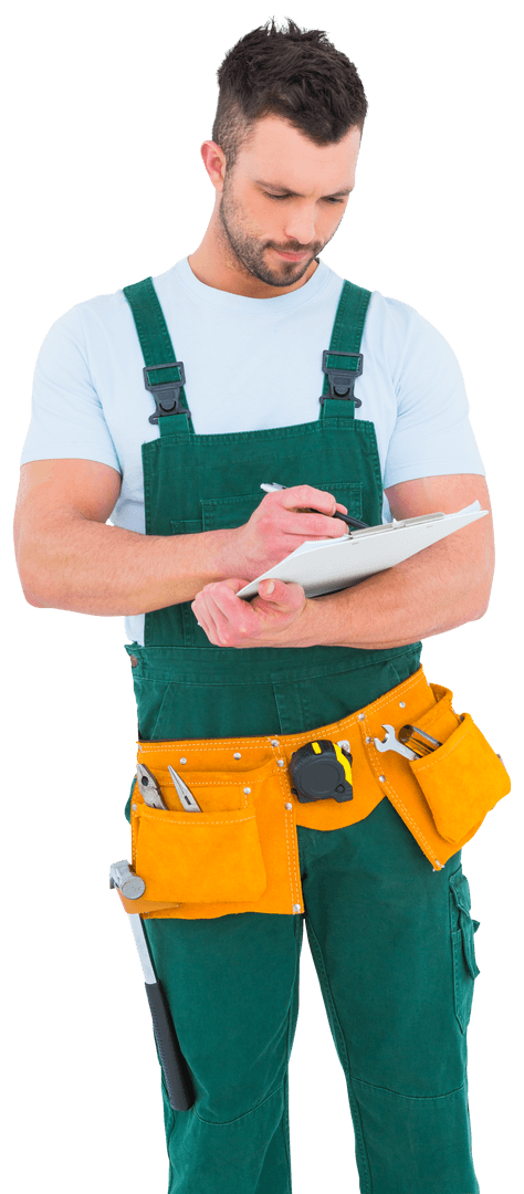 Transparent Repairman Writing on Clipboard Professionally