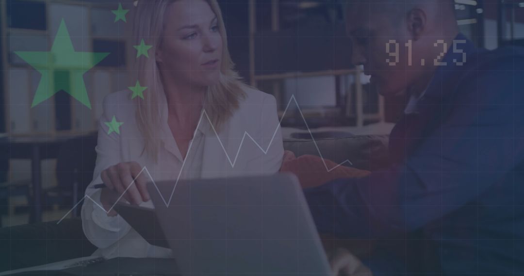 Mixed Ethnisity Business Team Collaborating on Financial Presentation