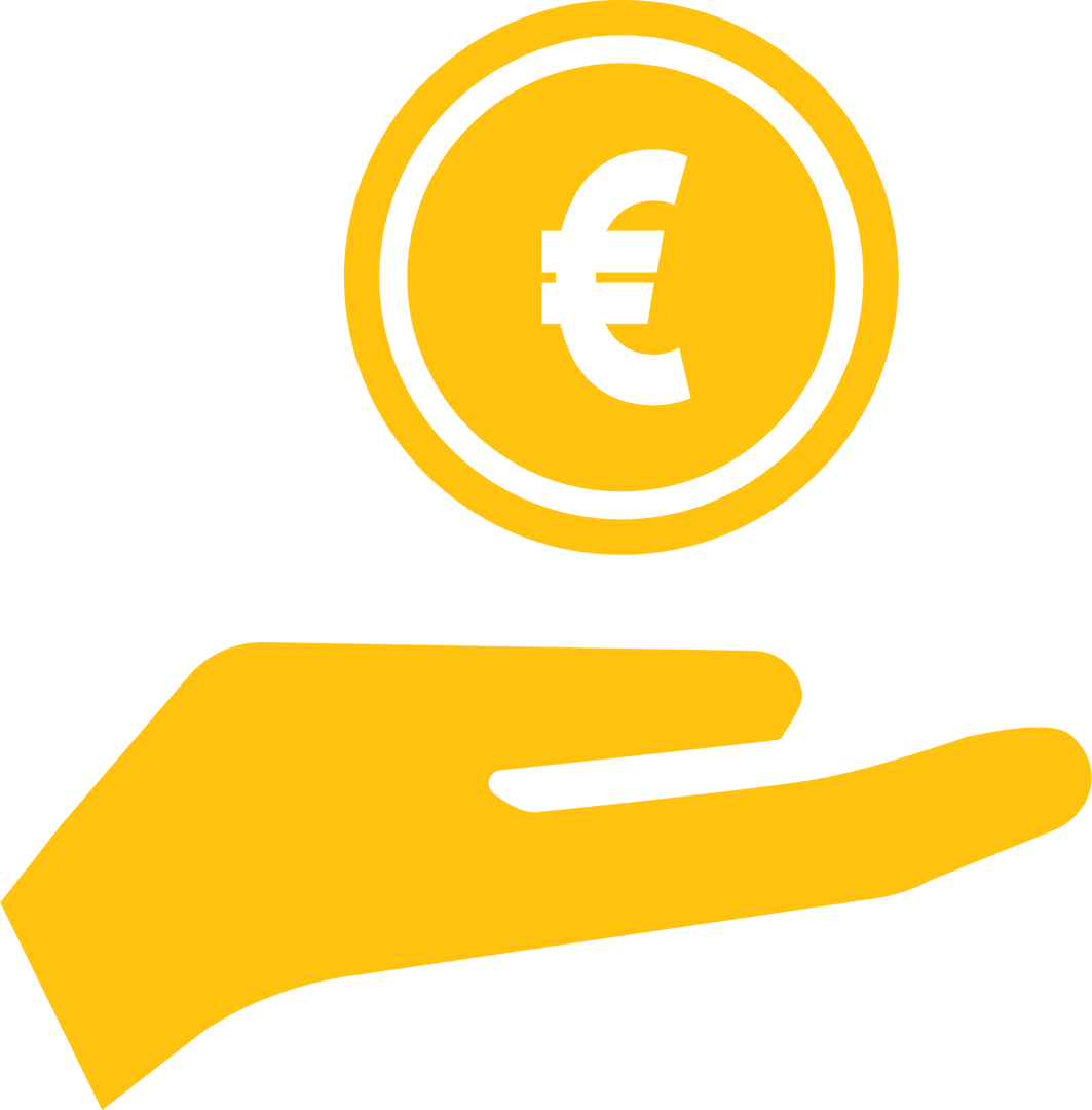 Euro Symbol Coin Floating Above Hand on Transparent Background
