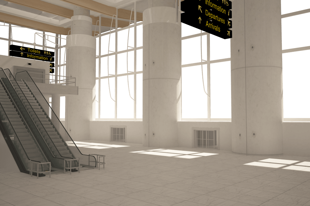 Transparent Modern Empty Airport Terminal Interior Design