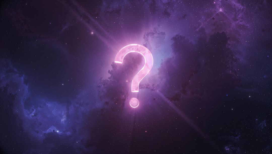 Glowing Neon Question Mark in Mystical Space Nebula