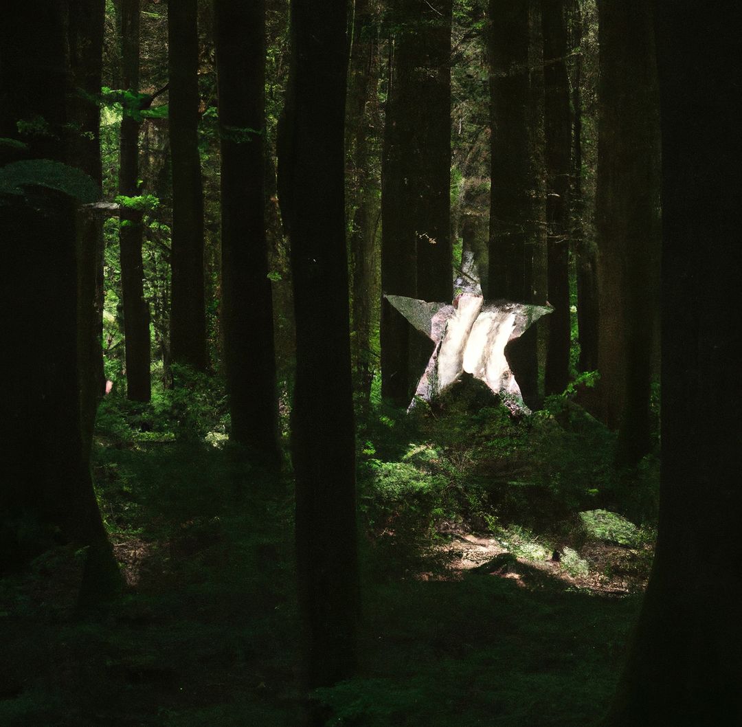 Image of silver five arm star amongst trees in forest - Free Images, Stock Photos and Pictures on Pikwizard.com