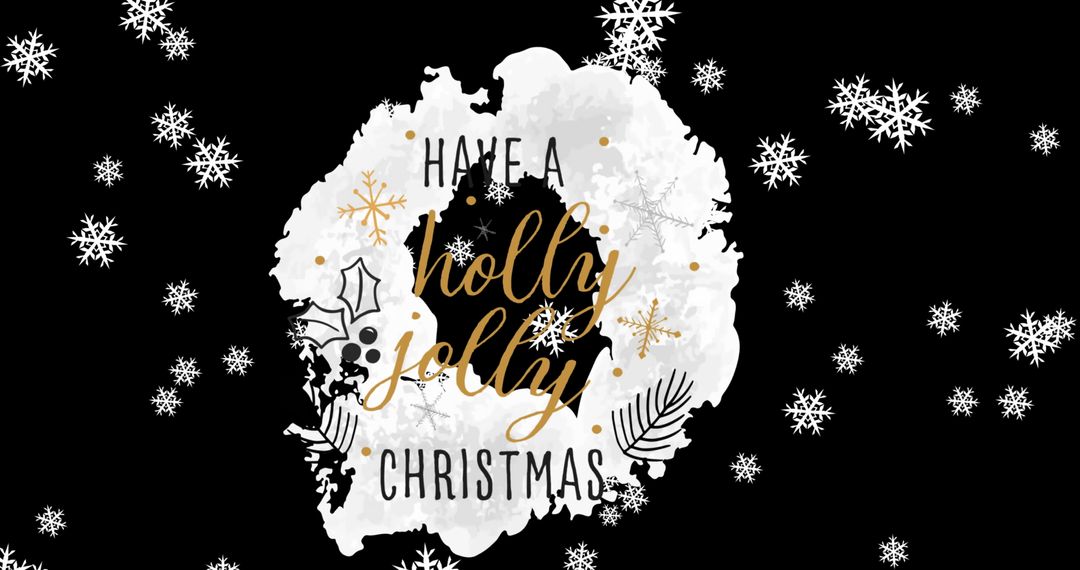 Festive Holly Jolly Christmas Greeting with Falling Snowflakes