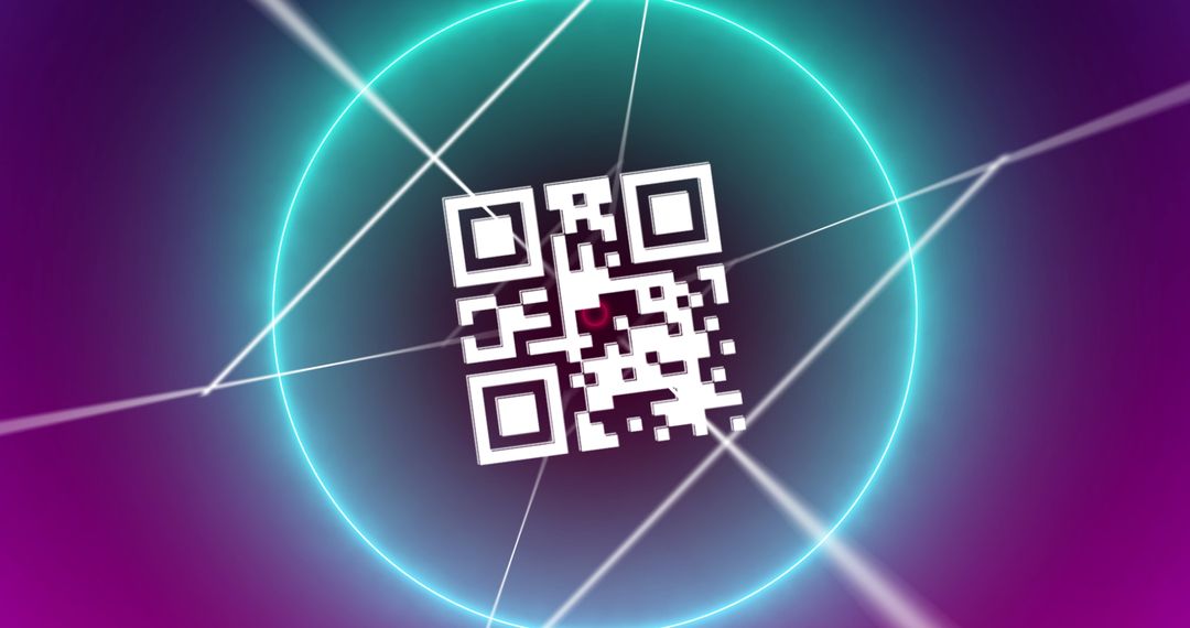 Neon QR Code with Glowing Circles on Vibrant Background