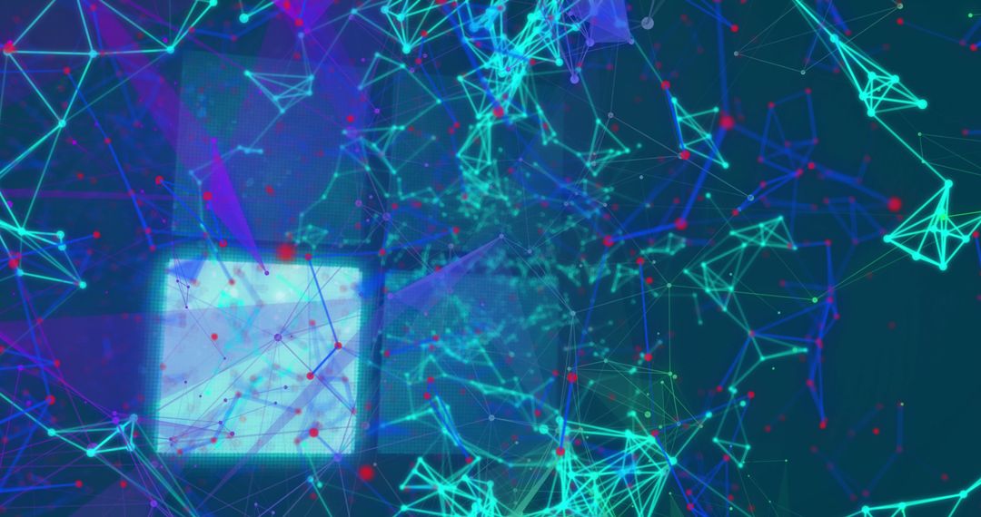 Futuristic Digital Network Art with Neon Lines and Shapes