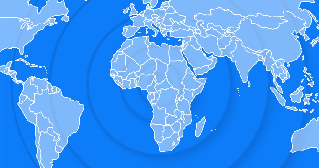 Blue World Map Showing Country Borders with Concentric Circles