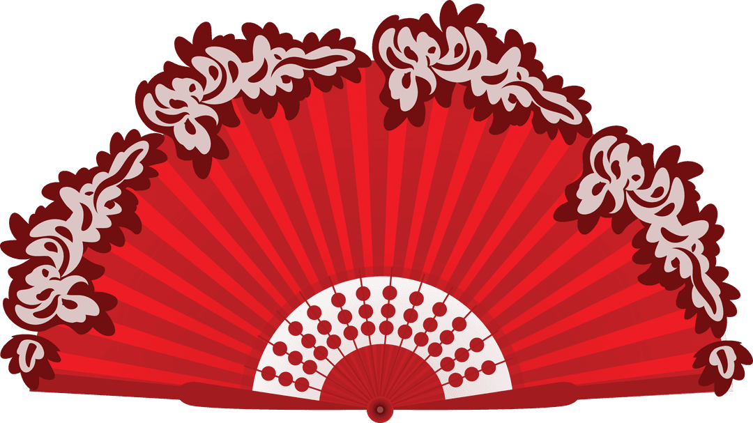 Red Decorative Fan Illustration on Transparent Background