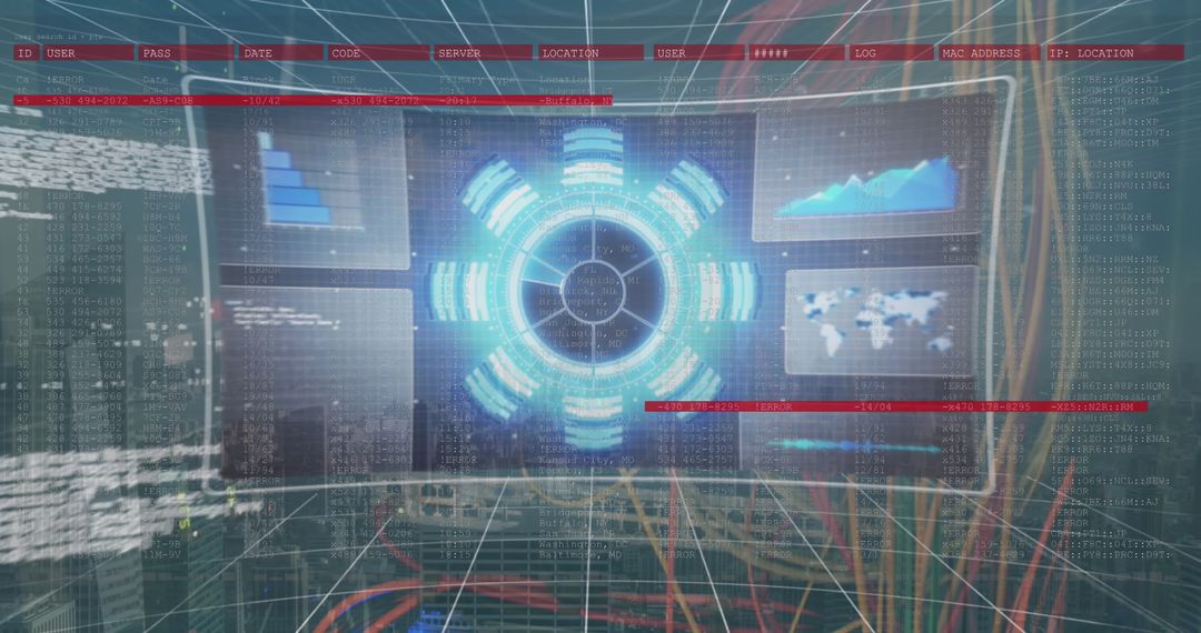 Futuristic data processing interface in high-tech environment