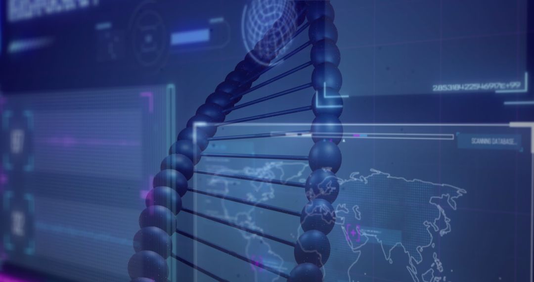Futuristic 3D DNA Helix Hologram in Biotech Interface