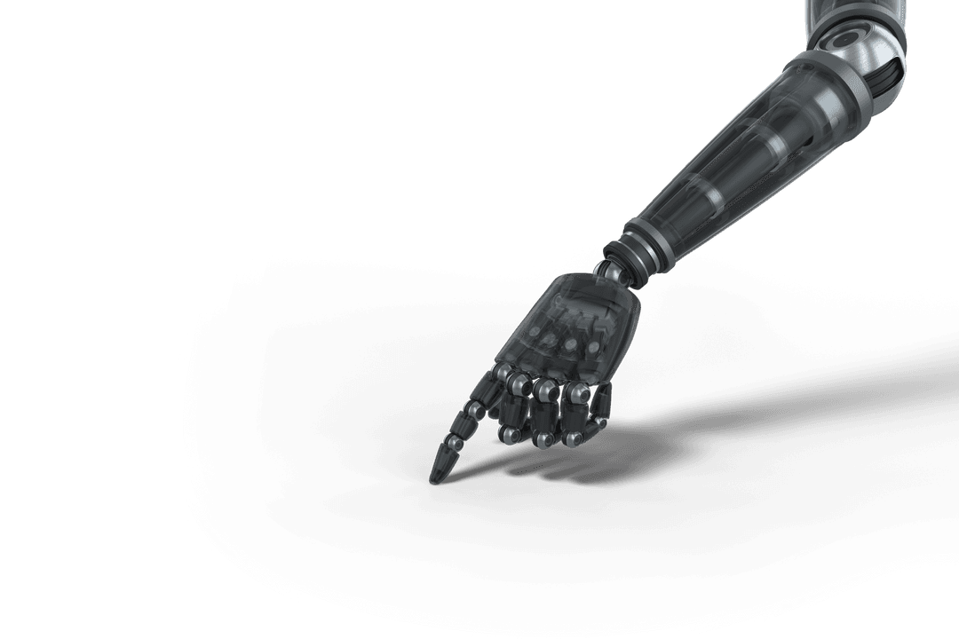 Transparent Black Robotic Hand Pointing Isolated