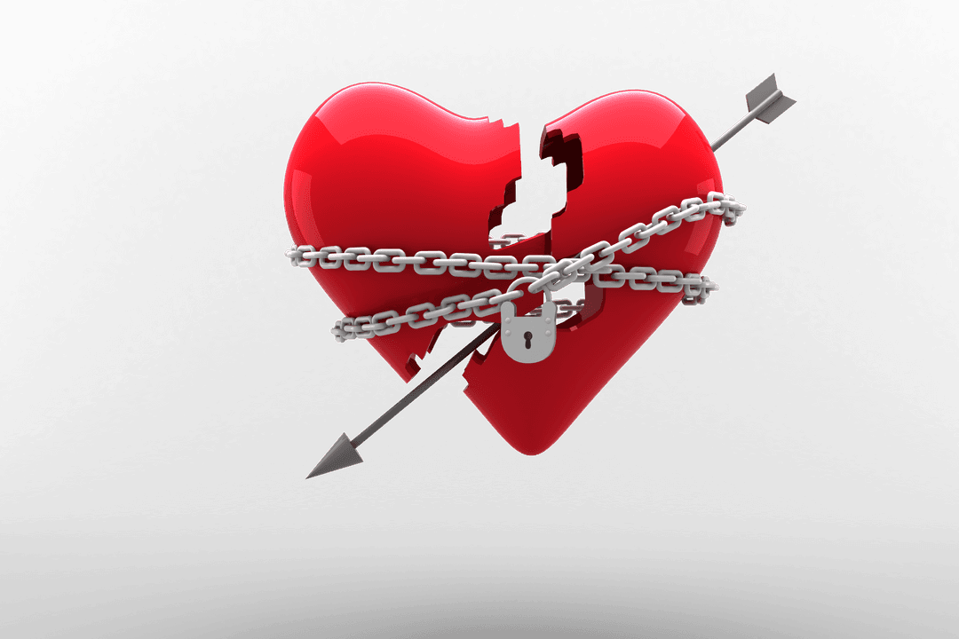 Broken Heart with Chain and Lock on Transparent Background