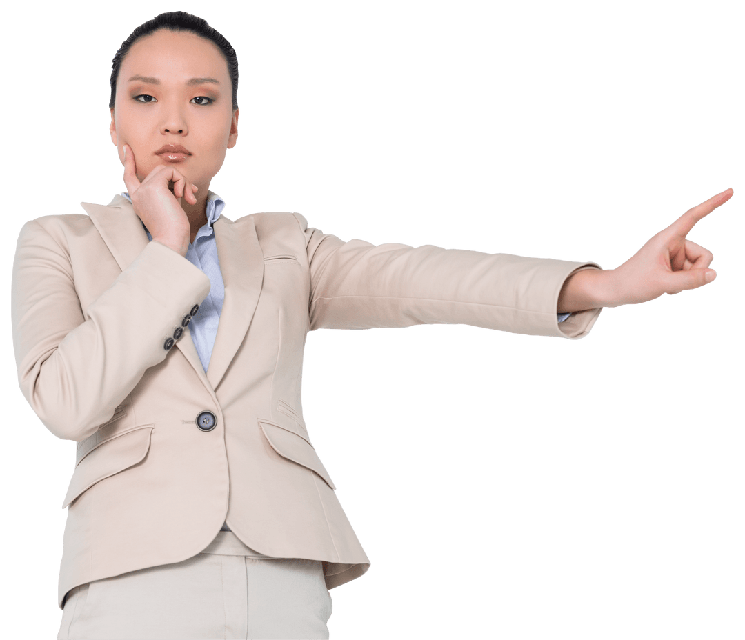 Transparent Background of Serious Businesswoman Pointing