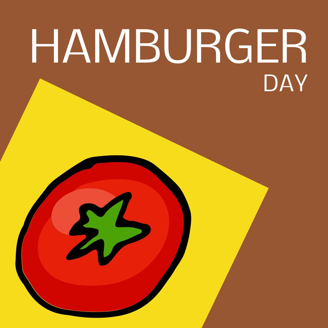 Celebration Poster for Hamburger Day with Tomato Icon Design
