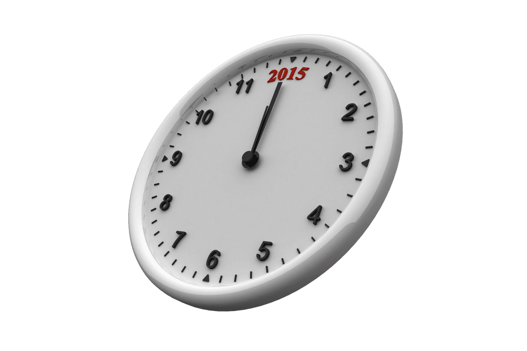 Analog Clock Showing 2015 on Transparent Background
