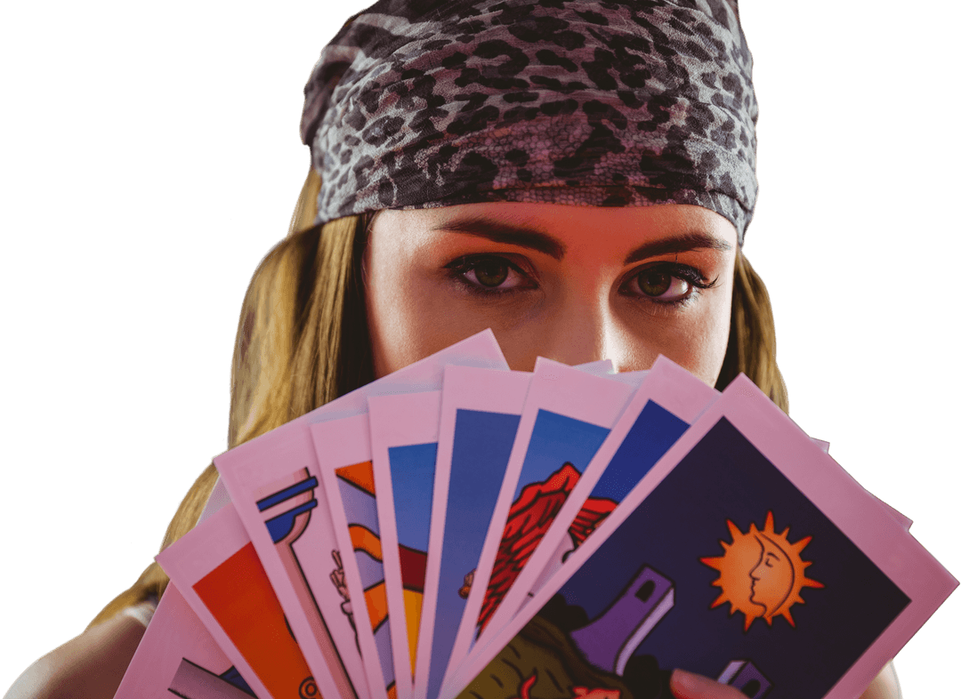 Mystical Fortune Teller with Transparent Tarot Cards